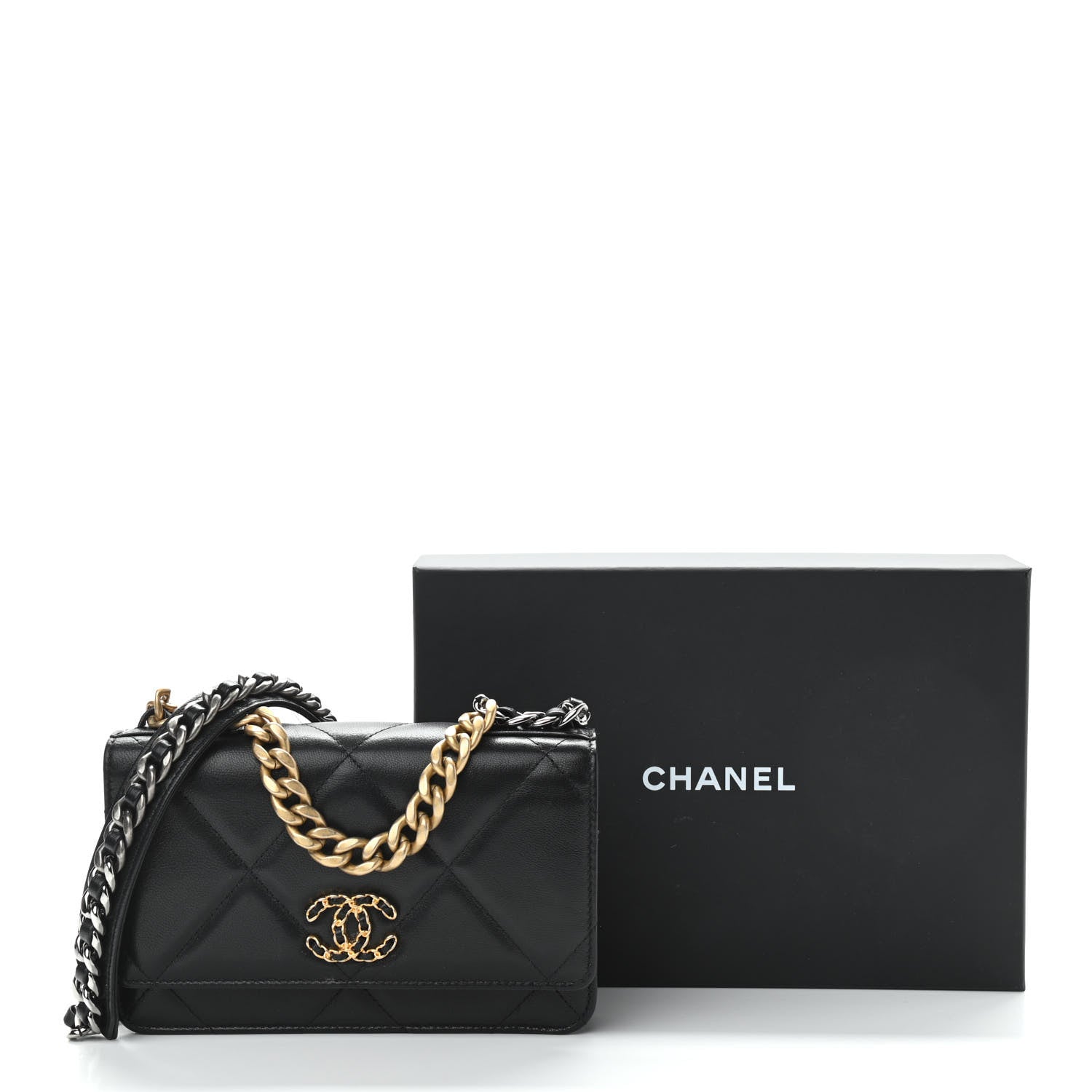 Chanel Lambskin Quilted Chanel 19 Wallet On Chain WOC Black 15 of 15
