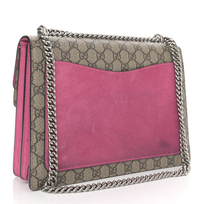 Gucci GG Supreme Monogram Suede Pierced Heart Embroidered Medium Dionysus Shoulder Bag Beige Ebony Pink Tropical Flower 3 of 15