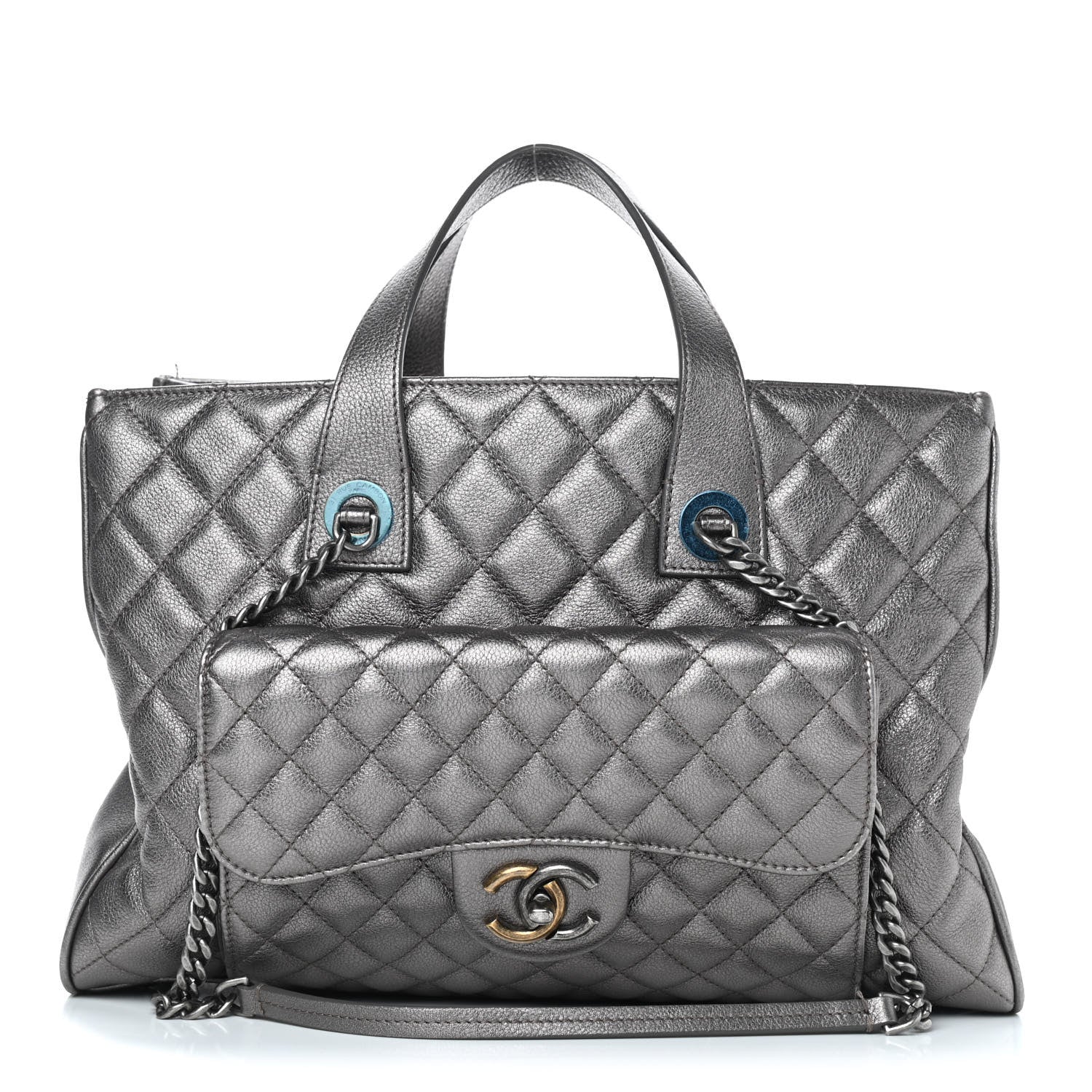 Chanel Metallic Grained Calfskin Quilted Large Casual Pocket Tote Silver 1 of 9