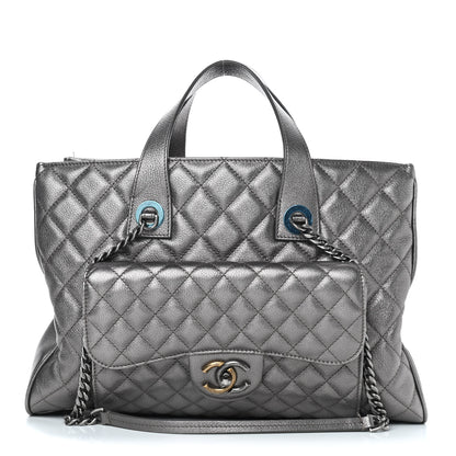 Chanel Metallic Grained Calfskin Quilted Large Casual Pocket Tote Silver 1 of 9