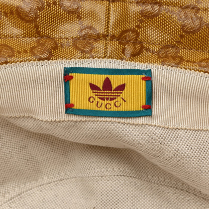 Gucci X ADIDAS Crystal Monogram Textured Dollar Calfskin Trefoil Embroidered Stefanos Bucket Hat 57 Mid Natural New Acero 9 of 9