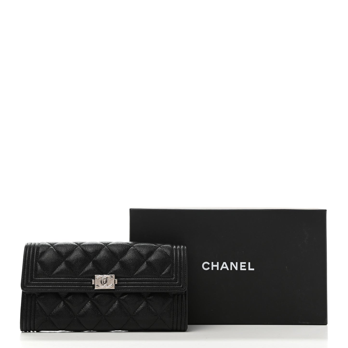 Caviar Quilted Long Boy Flap Wallet Black