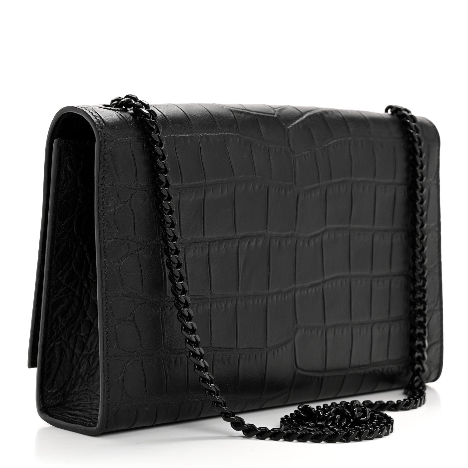 Saint Laurent Calfskin Crocodile Embossed Medium Classic Monogram Kate Satchel Black 3 of 11