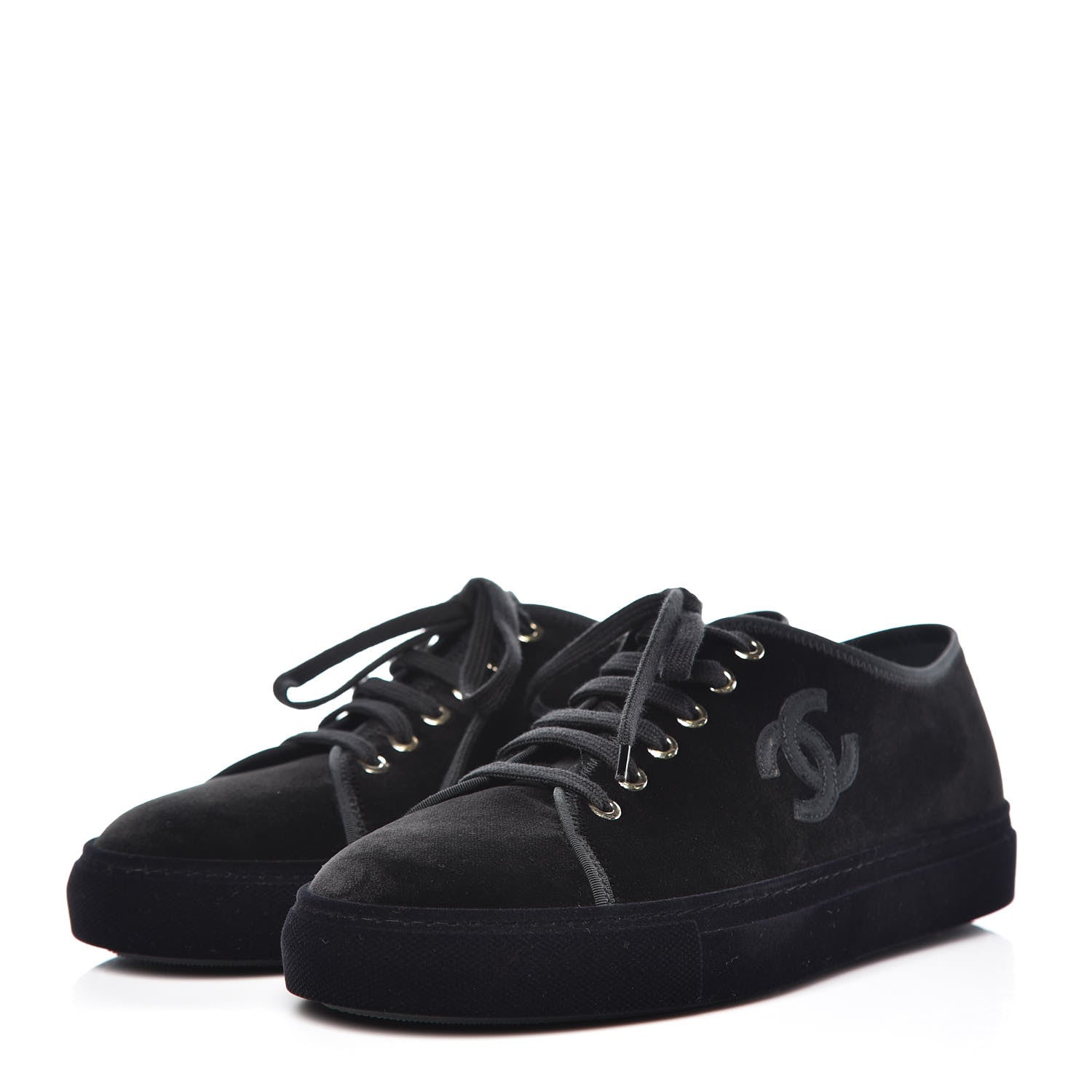 Chanel Velvet Womens CC Sneakers 40 Black 3 of 9