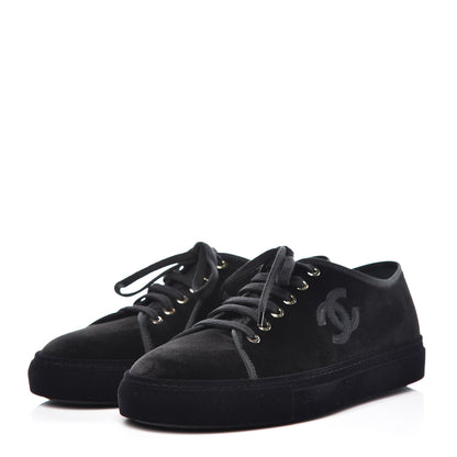 Chanel Velvet Womens CC Sneakers 40 Black 3 of 9