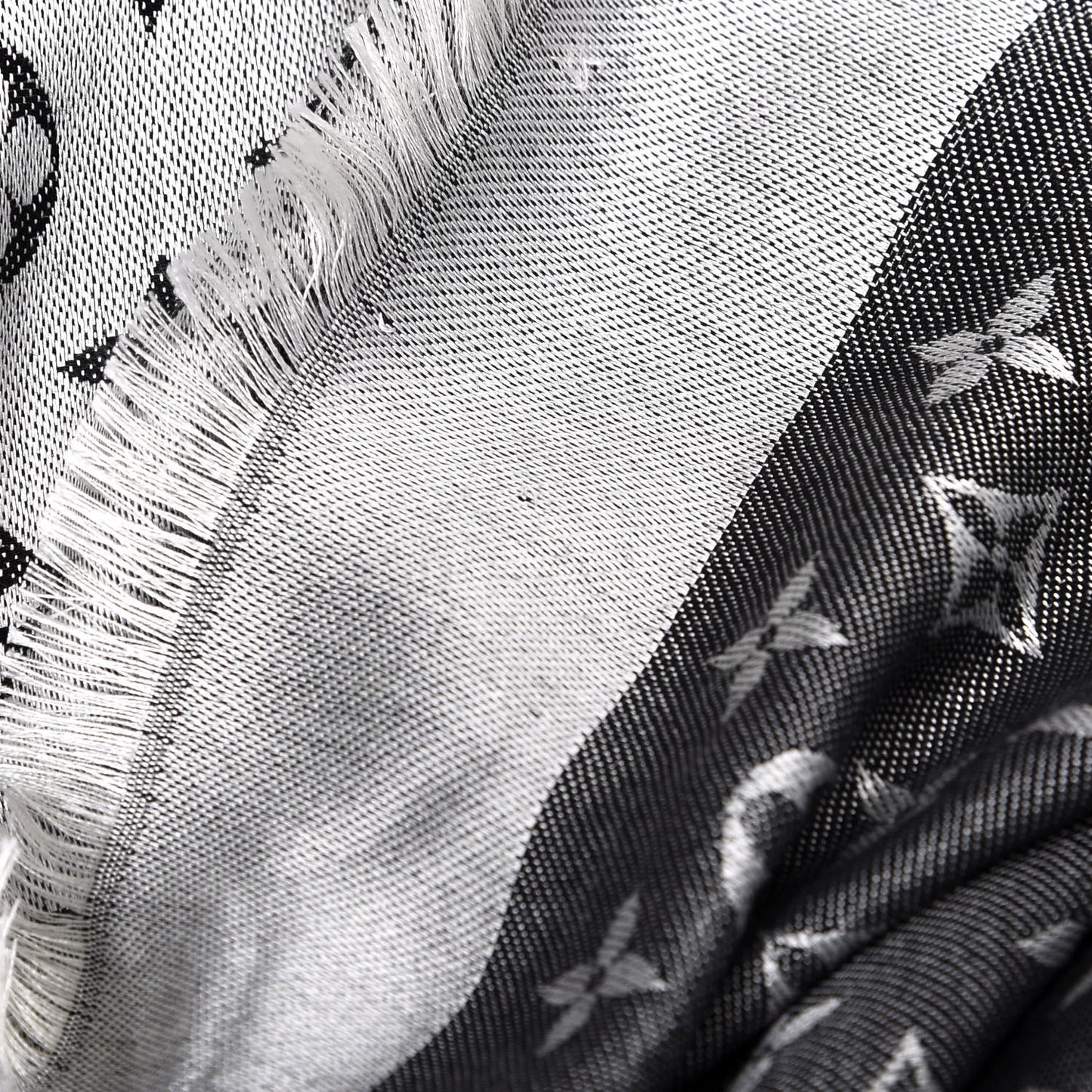 Silk Wool Monogram Denim Shawl Black