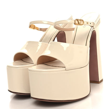 Valentino Garavani Patent Tan-Go 55/155mm Platform Slide Sandals 37 Light Ivory 4 of 9