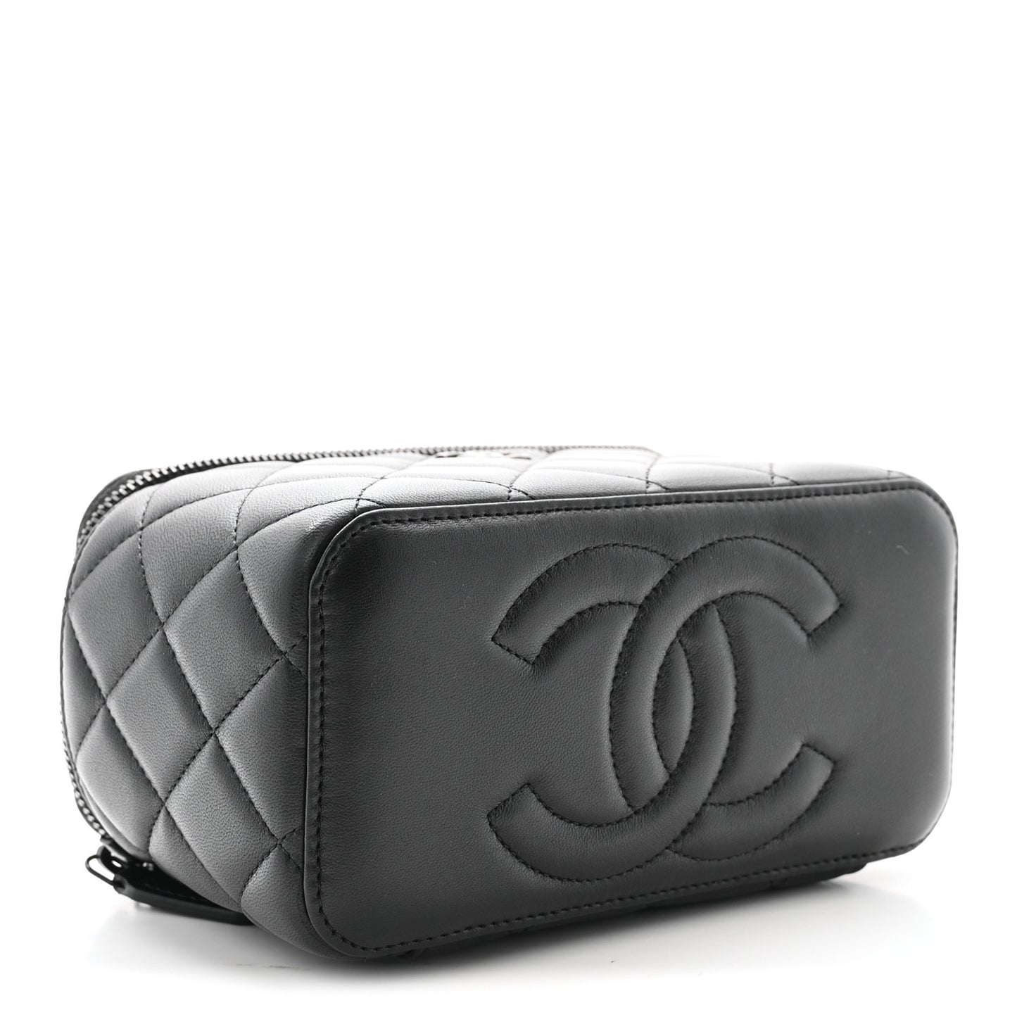 Lambskin Quilted Small Top Handle Vanity Case With Chain So Black