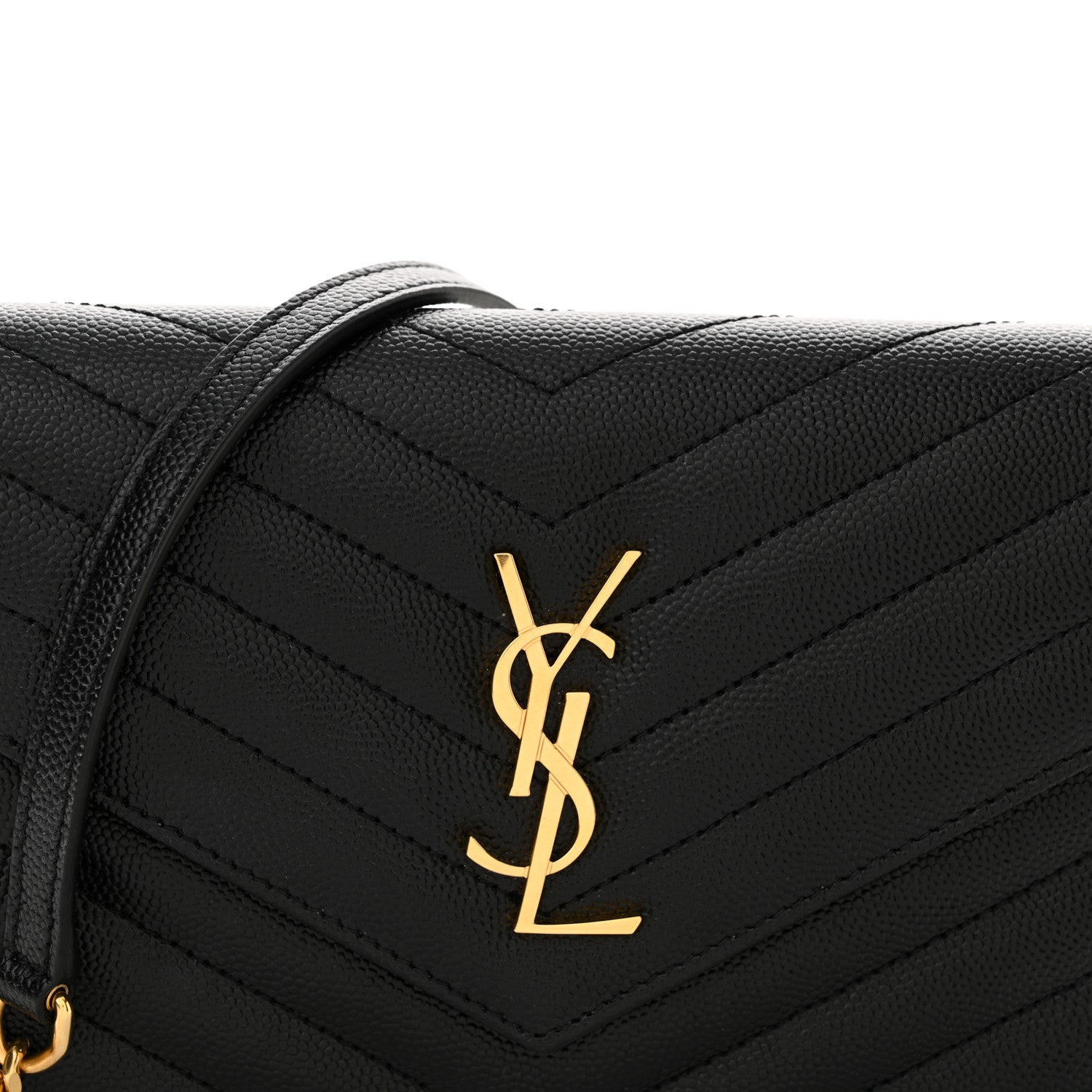 Saint Laurent Grain De Poudre Matelasse Chevron Monogram Envelope Chain Wallet Black 7 of 10
