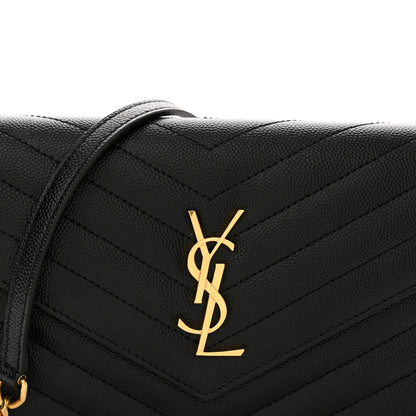 Saint Laurent Grain De Poudre Matelasse Chevron Monogram Envelope Chain Wallet Black 7 of 10