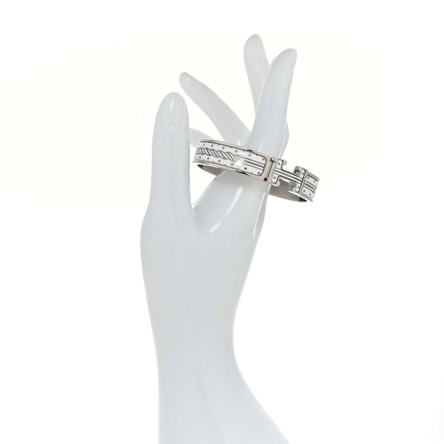 Hermes Enamel Printed Quadrige Au Fil Narrow Clic Clac H Bracelet PM White 2 of 5