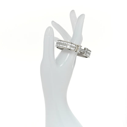 Hermes Enamel Printed Quadrige Au Fil Narrow Clic Clac H Bracelet PM White 2 of 5