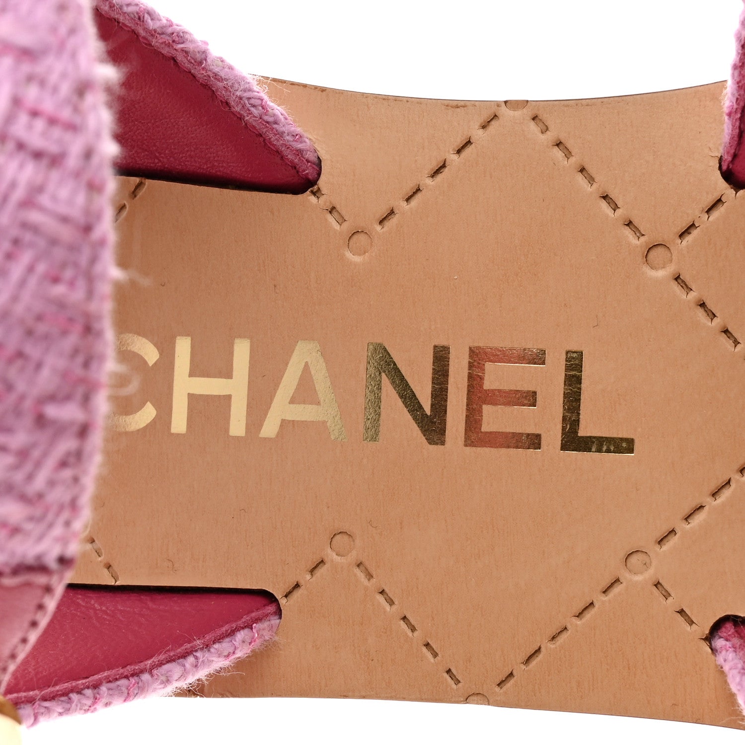 Chanel Tweed Cork CC Wedge Sandals 37.5 Pink 7 of 9