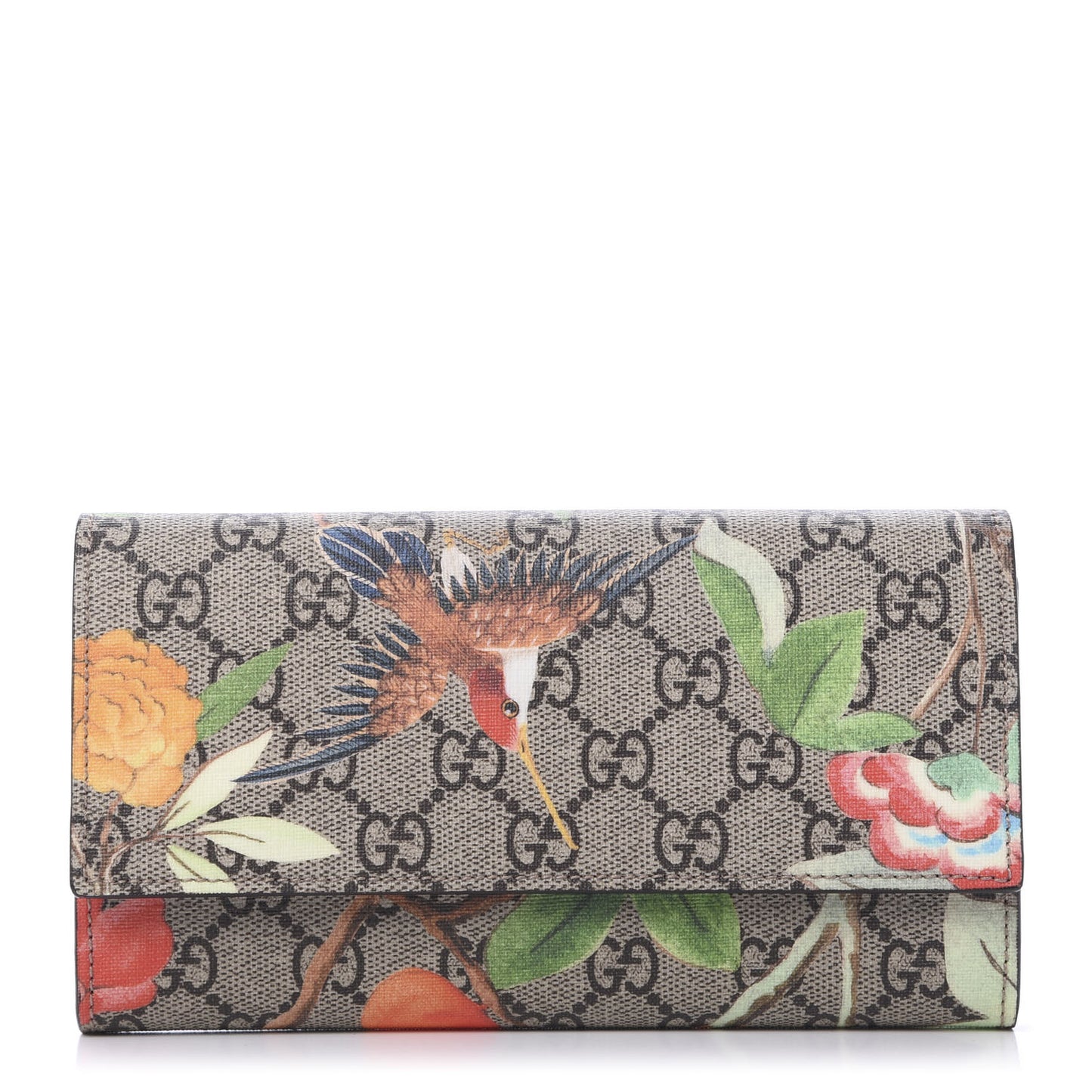 GG Supreme Monogram Tian Continental Wallet Beige Multicolor Red