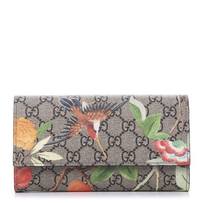 Gucci GG Supreme Monogram Tian Continental Wallet Beige Multicolor Red 1 of 7