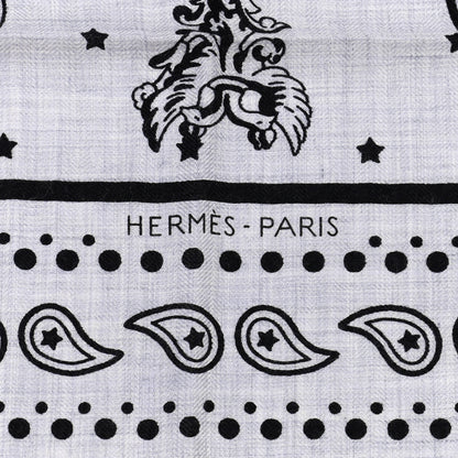Hermes Cashmere Silk Les Cles Bandana Shawl 140 Gris Chine Black 3 of 10