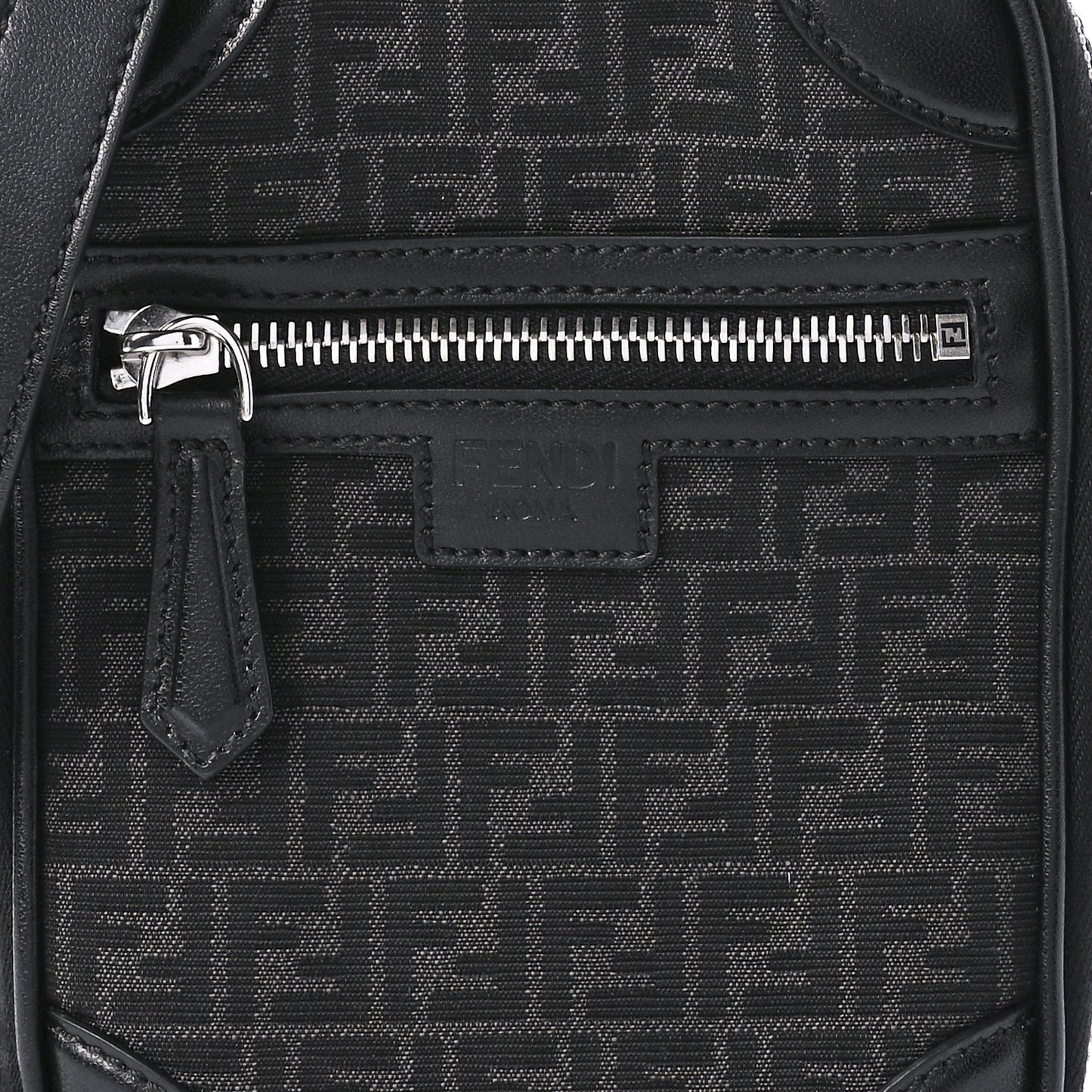 Recycled Fabric Jacquard Vitello Astro Micro FF Mini Trolley Bag Asfalto Black