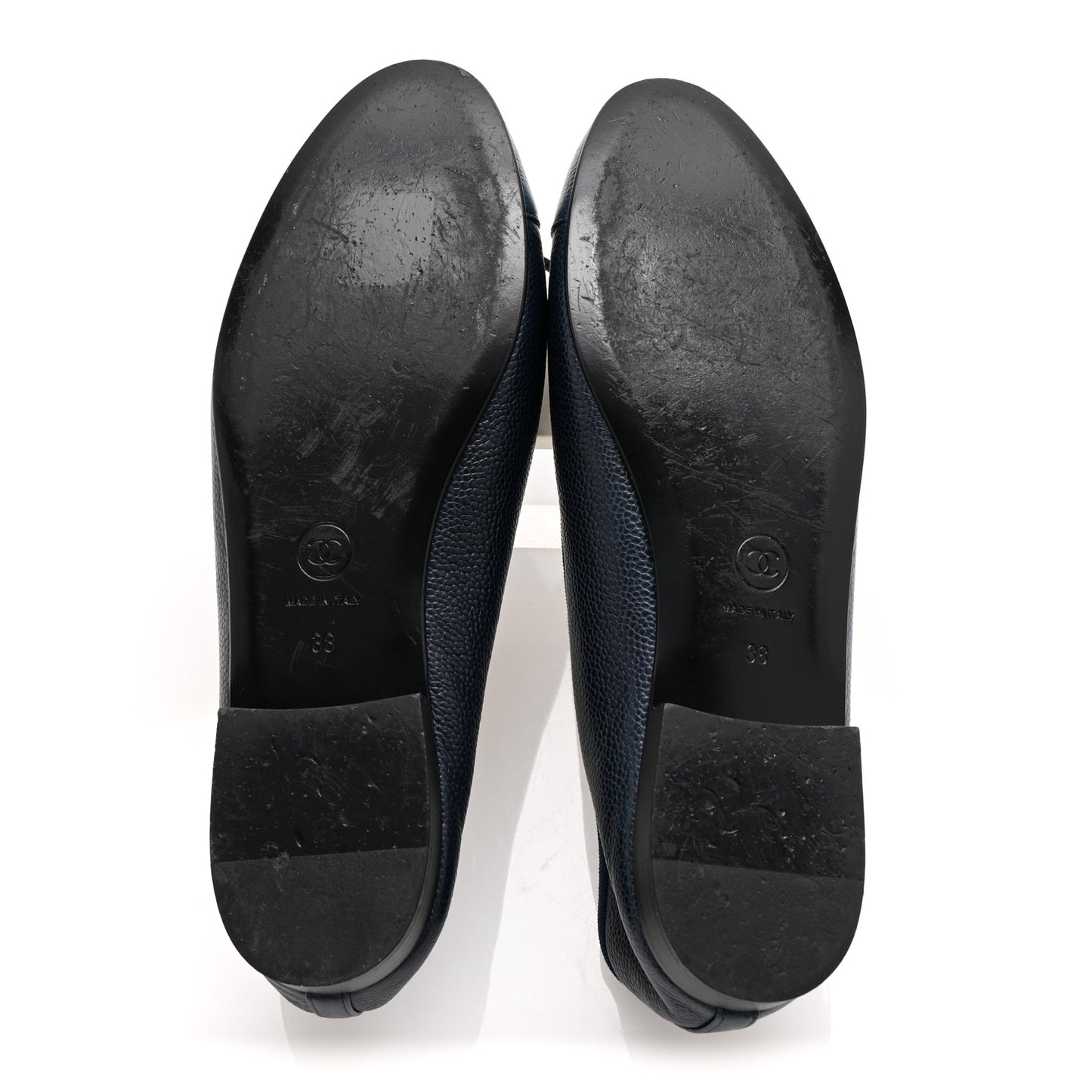 Caviar CC Cap Toe Ballerina Flats 38 Bleu Marine Fonce