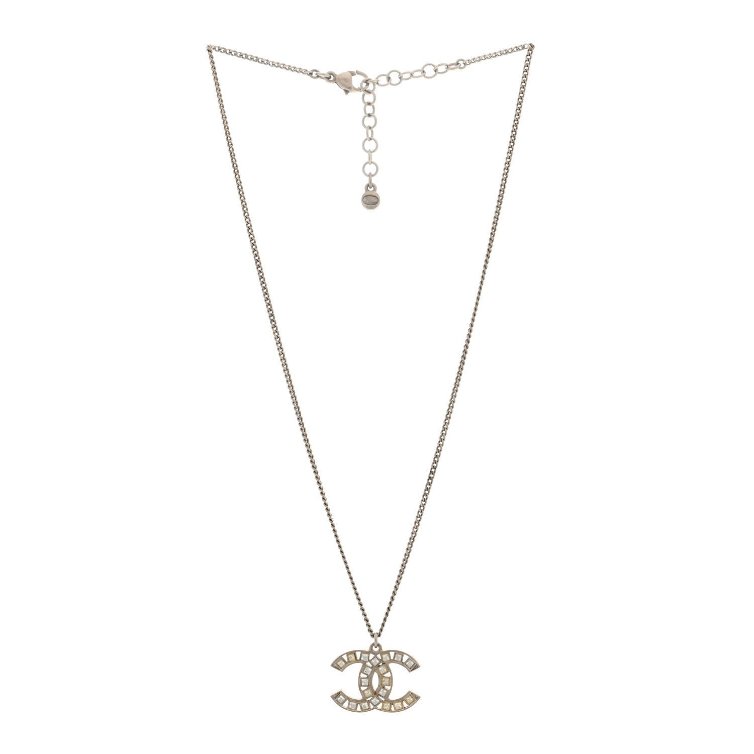 Chanel Baguette Crystal CC Necklace Silver 3 of 4