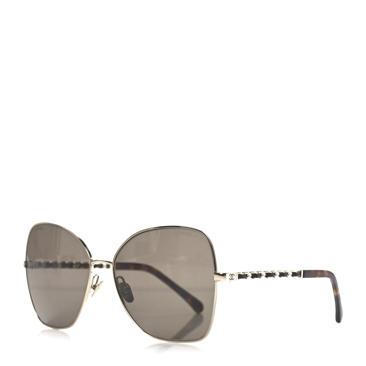 Chanel Metal Calfskin Butterfly Pearl Chain Sunglasses 4274Q Gold Black 1 of 6