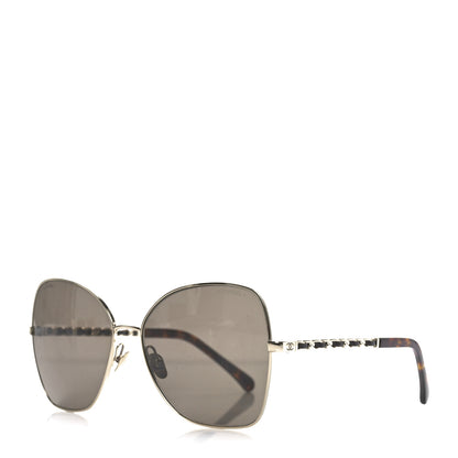 Chanel Metal Calfskin Butterfly Pearl Chain Sunglasses 4274Q Gold Black 1 of 6