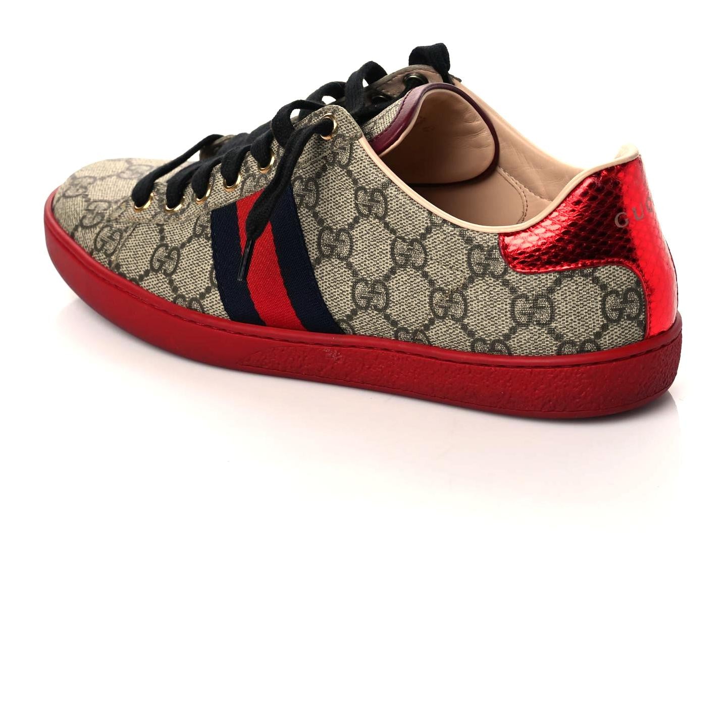 GG Supreme Monogram Womens Ace Low-Top Sneaker 37.5 Beige
