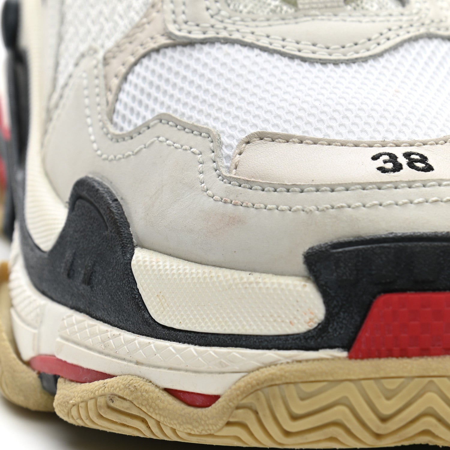 Balenciaga Fabric Mesh Womens Triple S Sneakers 38 Grey Red White 10 of 13