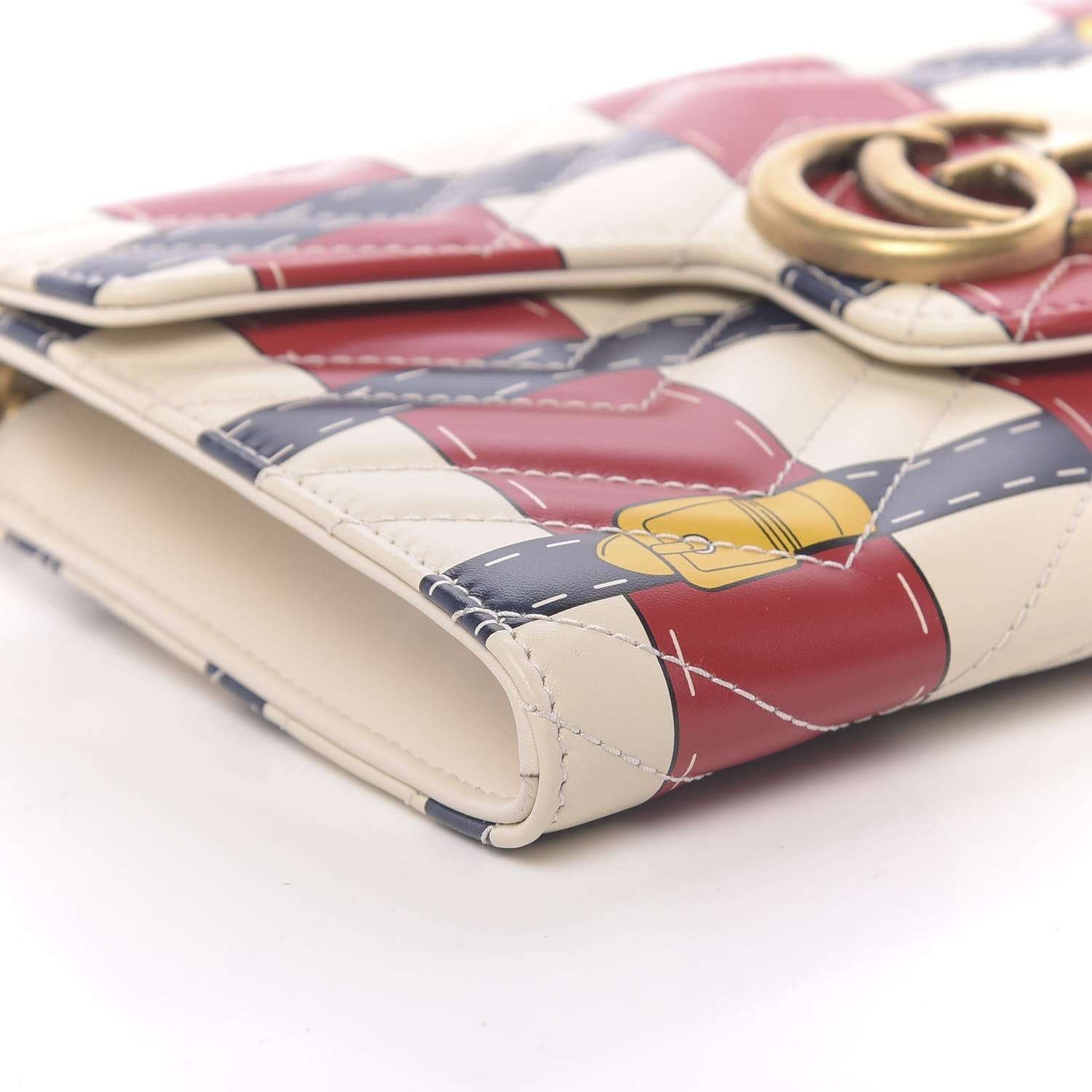 Gucci Calfskin Matelasse Trompe L'Oeil Print Mini GG Marmont Chain Wallet White 8 of 11
