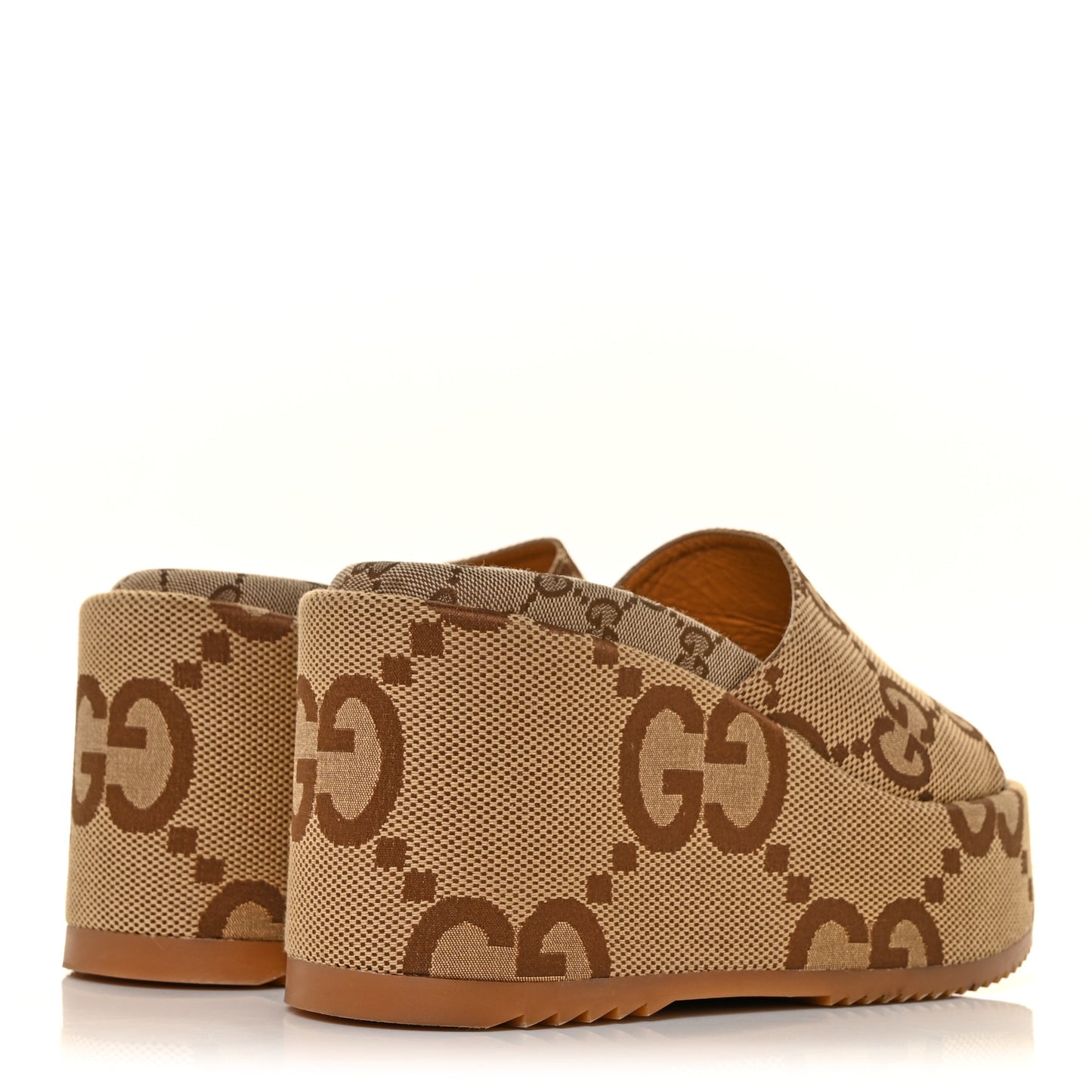 Monogram Jumbo GG Platform Slide Wedge Sandals 39 Camel Ebony