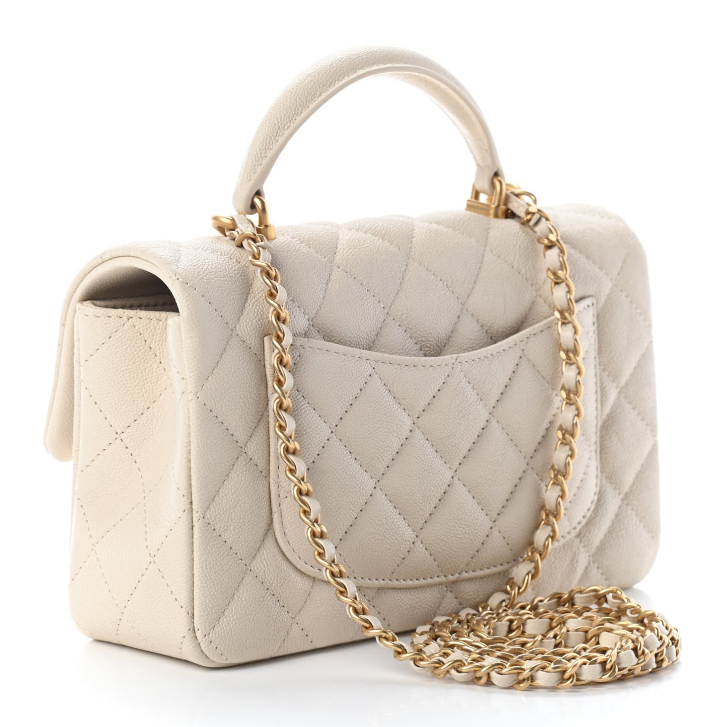 Caviar Quilted Mini Top Handle Rectangular Flap Beige