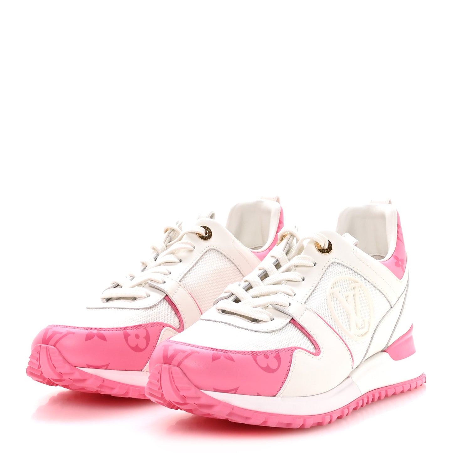 Calfskin Monogram Run Away Sneakers 37.5 White Pink