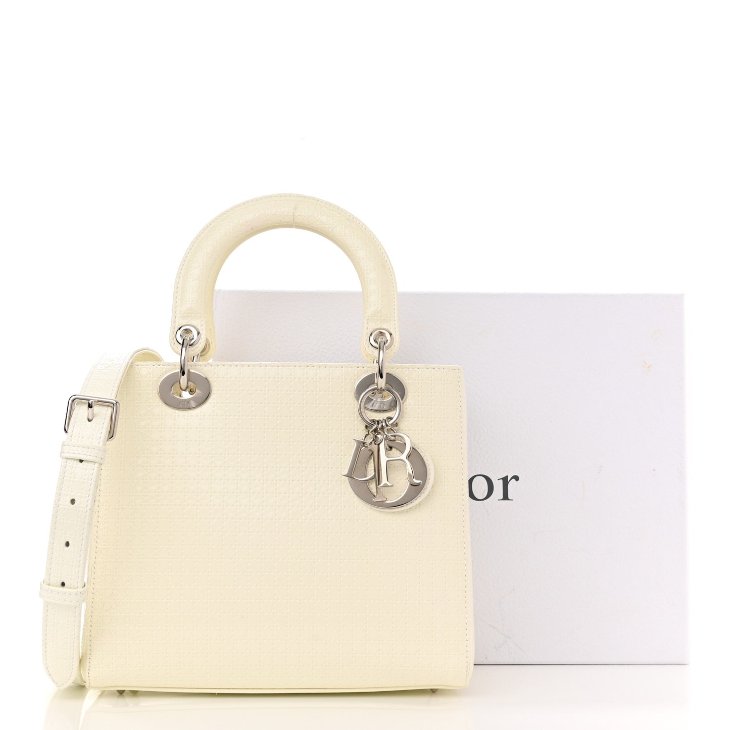 Patent Micro-Cannage Medium Lady Dior White