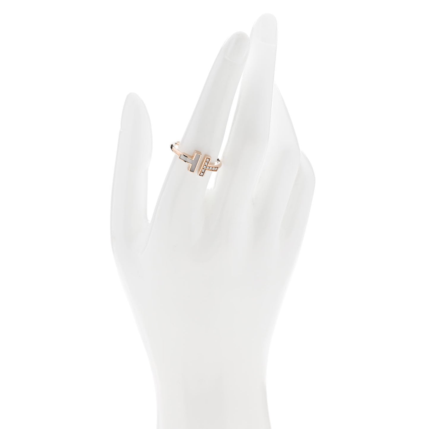18K Rose Gold Diamond Mother of Pearl T Wire Ring 56 7.75