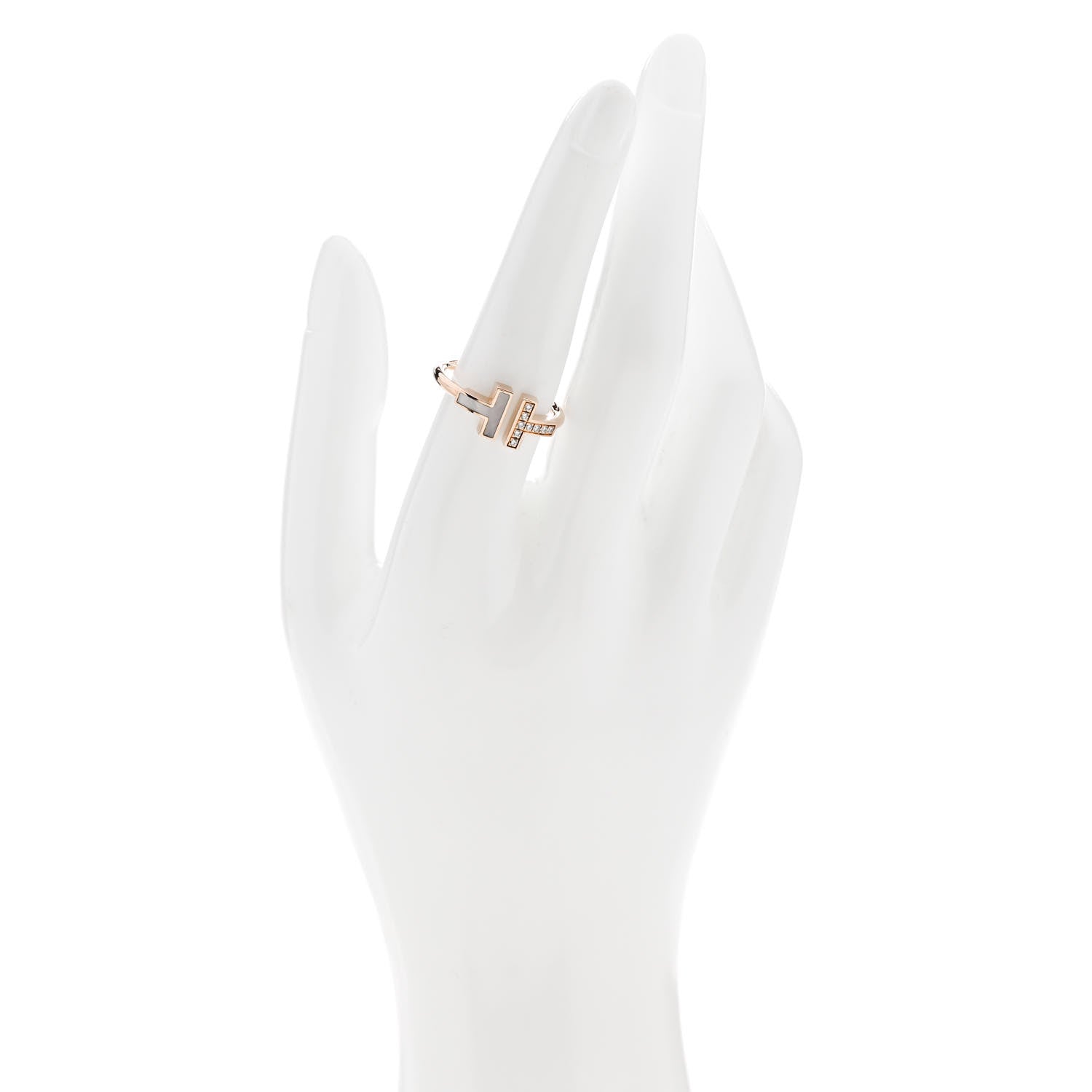 Tiffany 18K Rose Gold Diamond Mother of Pearl T Wire Ring 56 7.75 2 of 4
