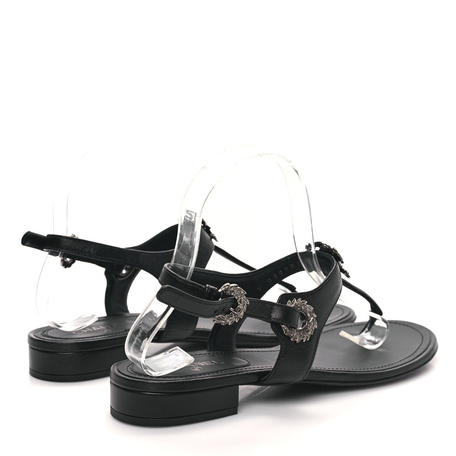 Chanel Lambskin Leaf CC Thong Sandals 38.5 Black 4 of 9