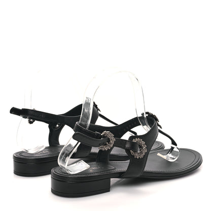 Chanel Lambskin Leaf CC Thong Sandals 38.5 Black 4 of 9