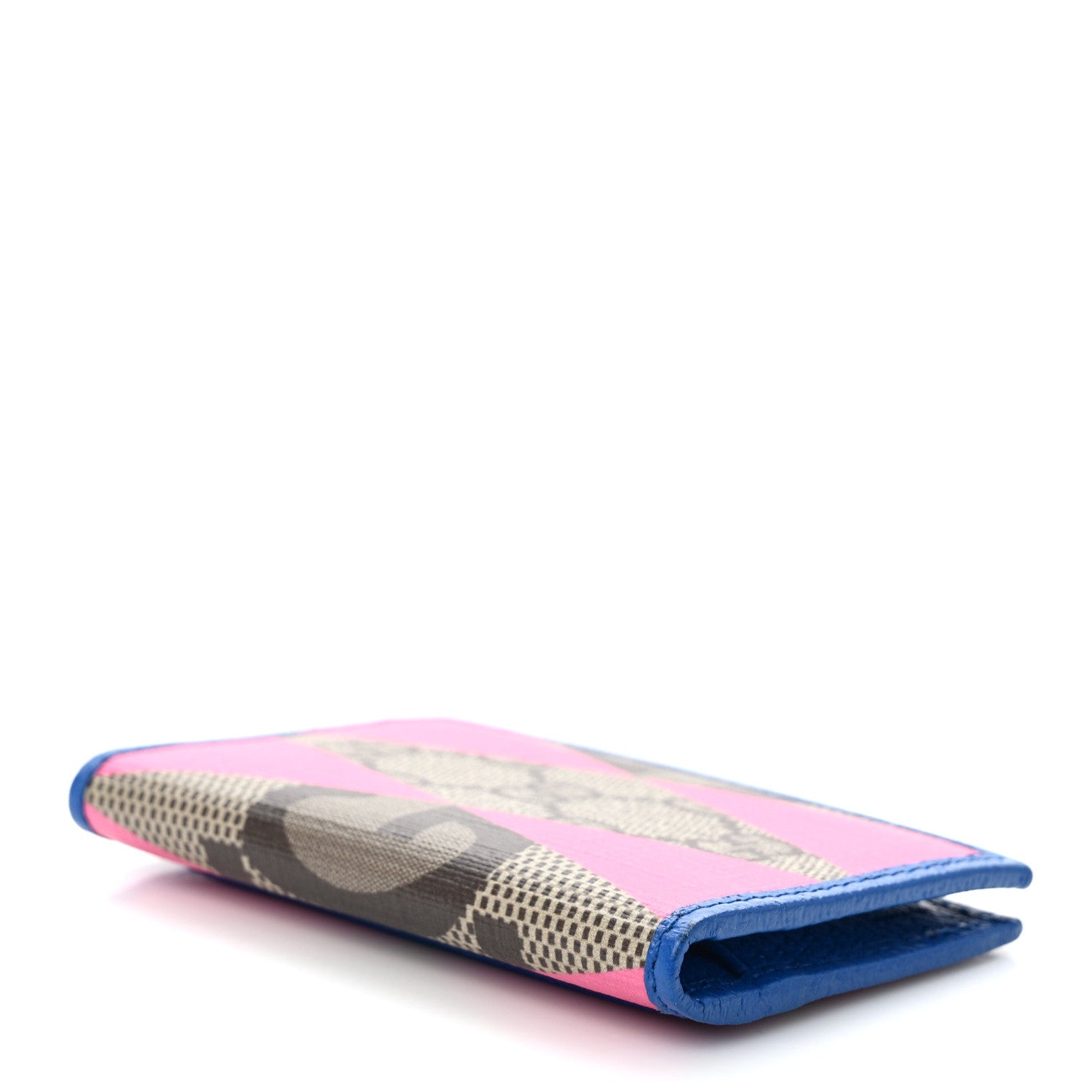 Gucci GG Supreme Monogram Textured Dollar Calfskin Rhombus Print Card Case Beige Ebony Pink 4 of 7