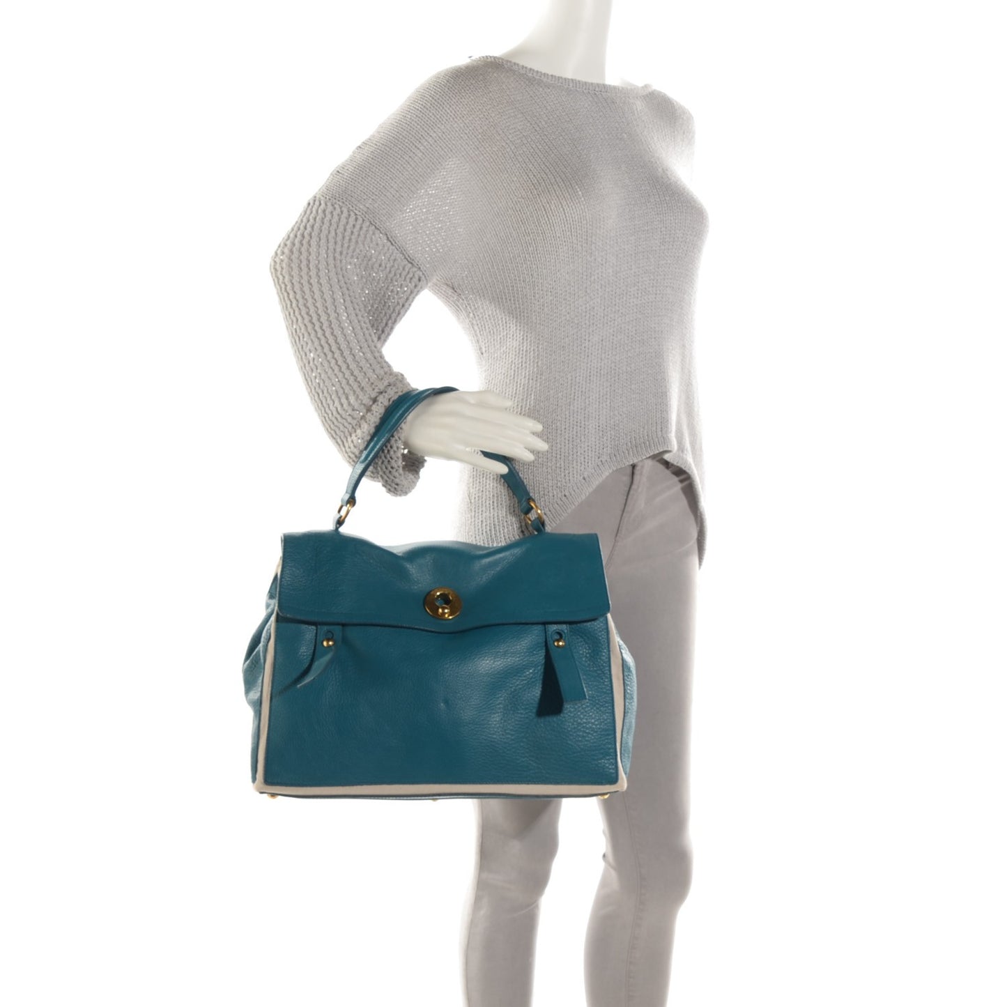 Calfskin Canvas Medium Muse Two Turquoise