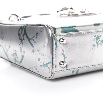 Christian Dior Metallic Calfskin Cherry Blossom Print Mini Lady Dior Silver 8 of 9