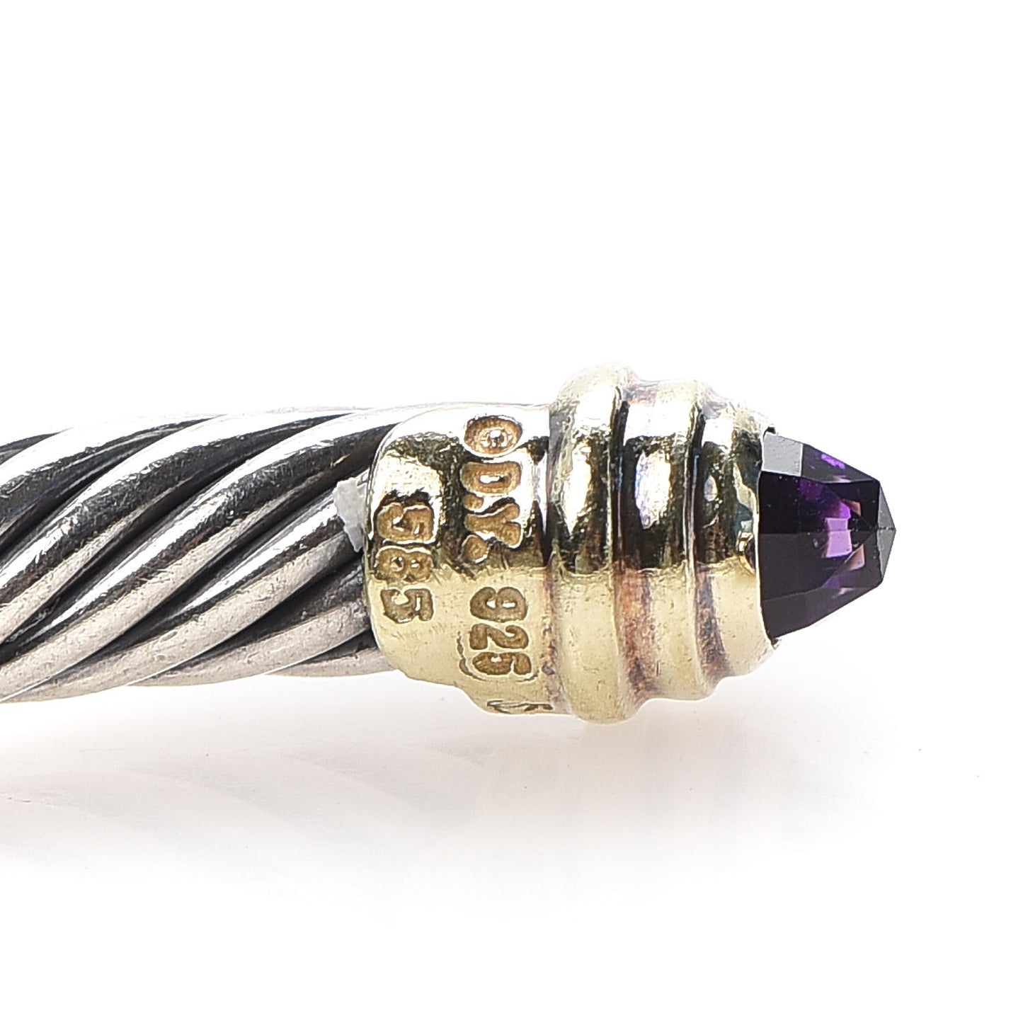 Sterling Silver 14K Yellow Gold Amethyst 5mm Cable Classics Petite Color Bracelet