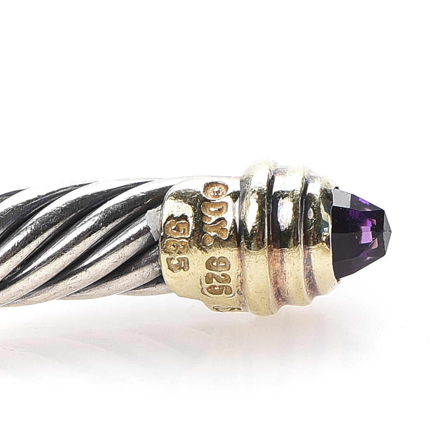 David Yurman Sterling Silver 14K Yellow Gold Amethyst 5mm Cable Classics Petite Color Bracelet 4 of 5