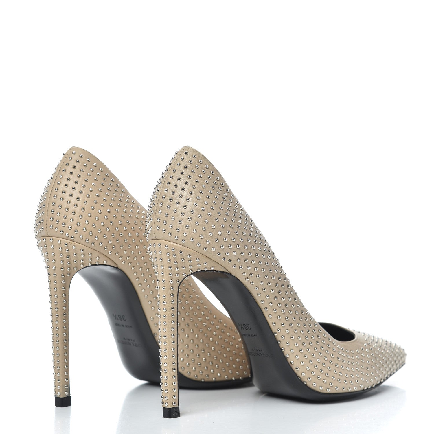 Saint Laurent Calfskin Micro Stud Paris 105 Pumps 36.5 Beige 4 of 14