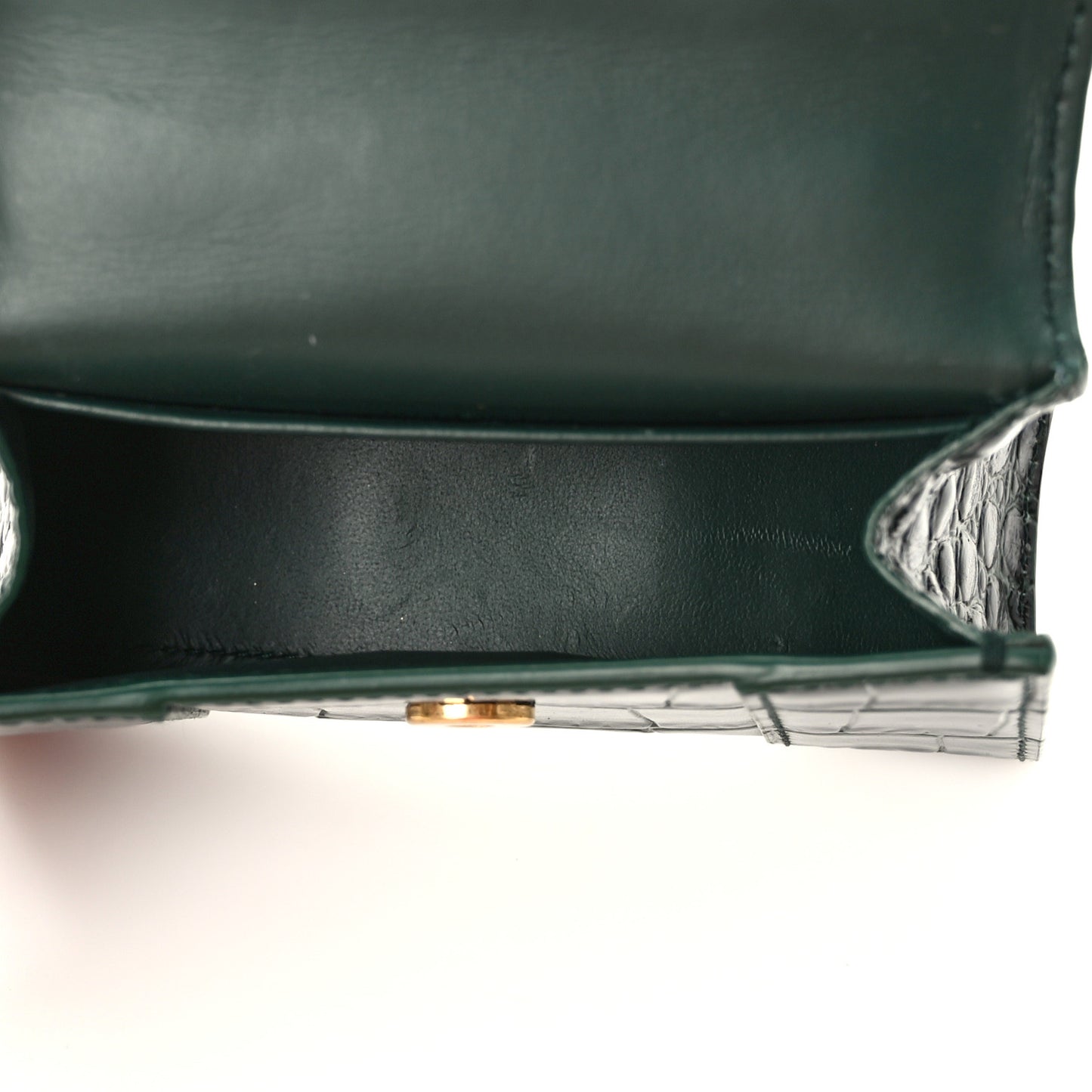Shiny Calfskin Crocodile Embossed Hourglass Top Handle Bag Mini with Chain Forest Green
