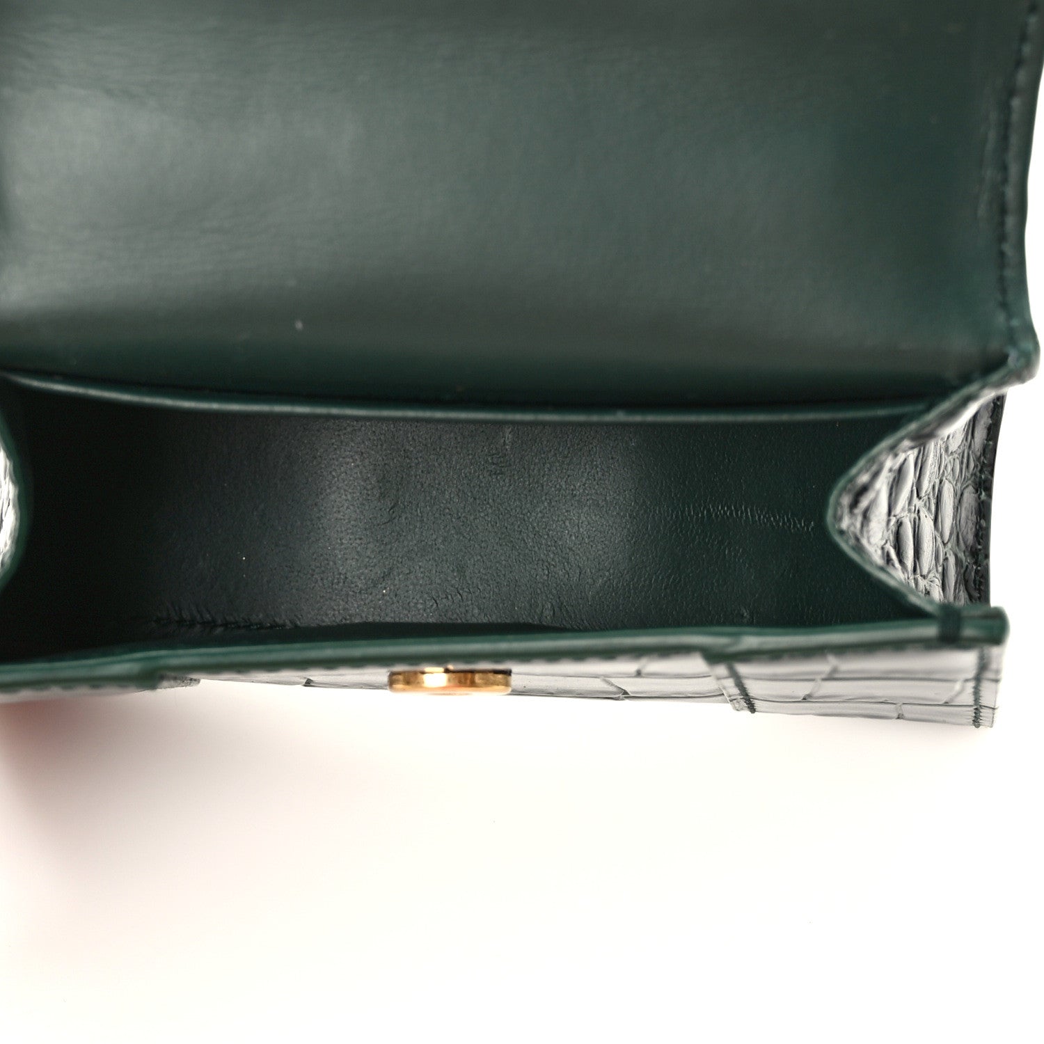 Balenciaga Shiny Calfskin Crocodile Embossed Hourglass Top Handle Bag Mini with Chain Forest Green 5 of 8