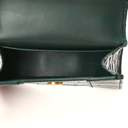 Balenciaga Shiny Calfskin Crocodile Embossed Hourglass Top Handle Bag Mini with Chain Forest Green 5 of 8