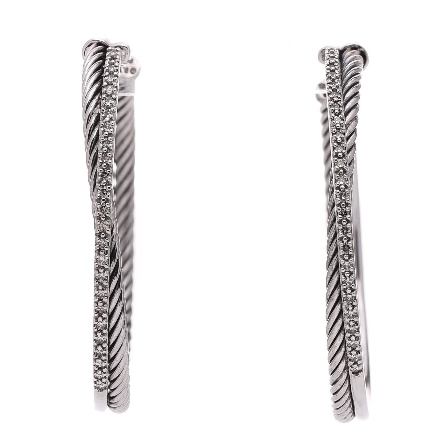 Sterling Silver Diamond Extra Large Crossover Hoop Earrings