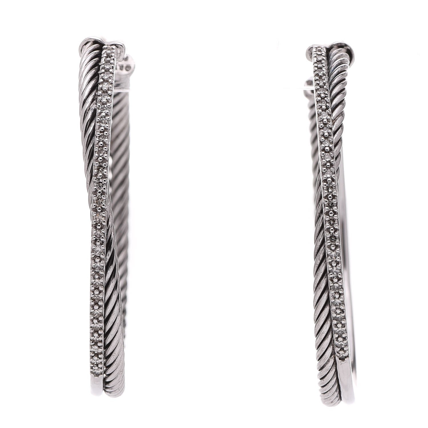 David Yurman Sterling Silver Diamond Extra Large Crossover Hoop Earrings 1 of 6