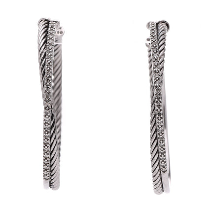 David Yurman Sterling Silver Diamond Extra Large Crossover Hoop Earrings 1 of 6