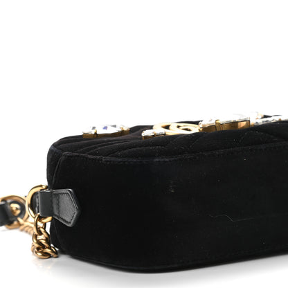 Gucci Velvet Matelasse Marquise Crystals Mini GG Marmont Chain Shoulder Bag Black 8 of 10