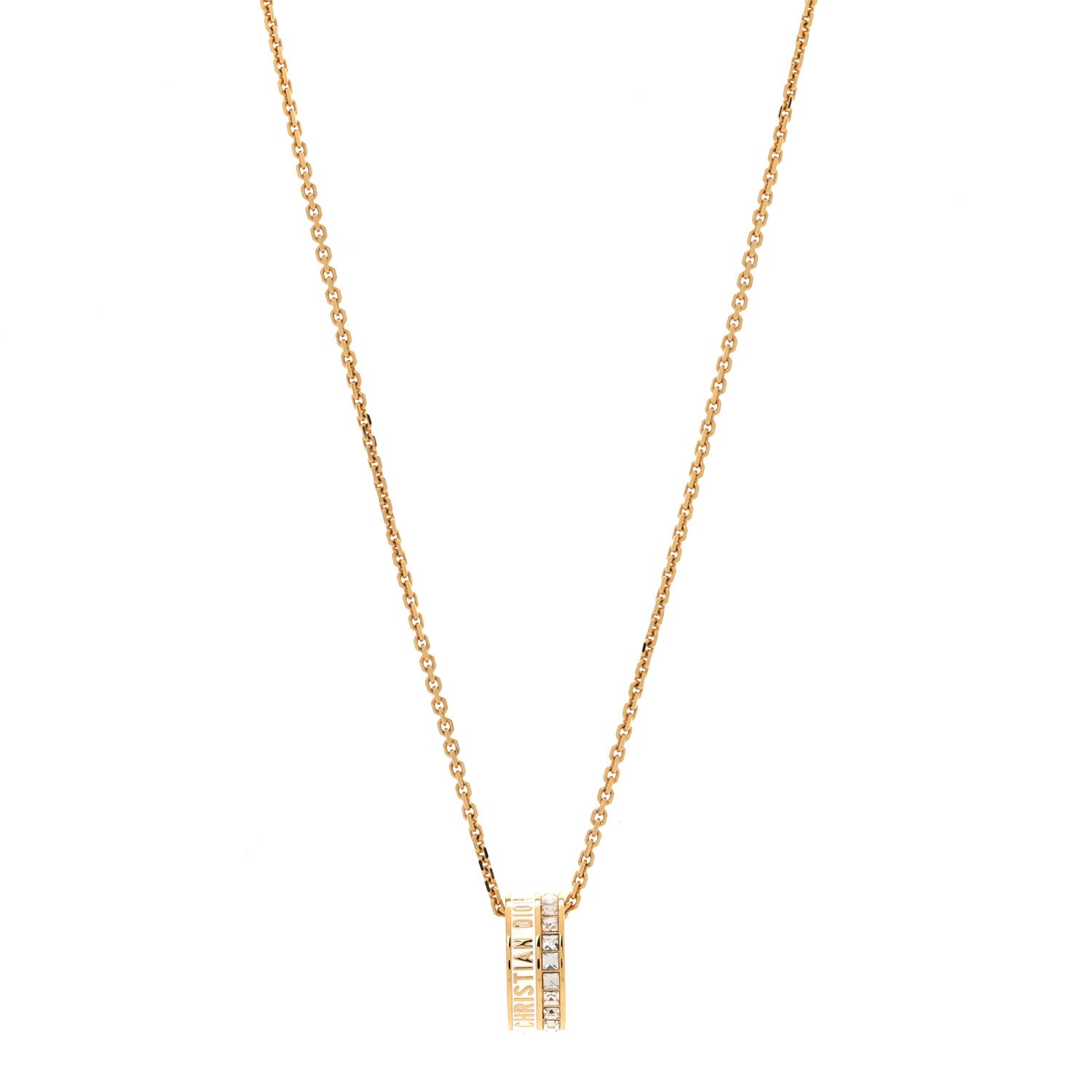 Christian Dior Metal Lacquer Crystal Night Code Necklace Gold White 1 of 5